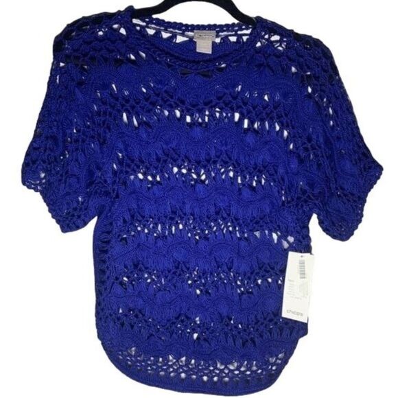 Chico’s Sweater Royal Blue Open Crochet Pullover Sweater 4 NWOT‎ - Picture 1 of 4